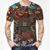 Men's T shirt 3D Print Dragon Graphic Graphic Prints 3D Print Short Sleeve Daily Tops Chinese Style Casual Dark Green miniinthebox - thumbnail
