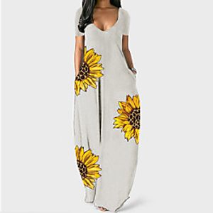 Women's Loose Maxi long Dress White Black Red Short Sleeve Floral Print Spring Summer Casual 2021 M L XL XXL XXXL miniinthebox
