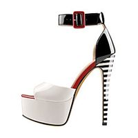 Women's Sandals Platform Sandals High Heel Stiletto Heel Ankle Strap Heel Peep Toe Patent Leather Buckle Color Block Black / White Black miniinthebox - thumbnail