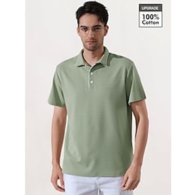 Men's Polo Shirt Button Up Polos Casual Sports Lapel Short Sleeve Fashion Basic Plain Button Summer Regular Fit Green Polo Shirt Lightinthebox