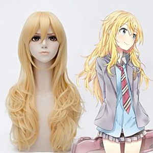 Cosplay Costume Wig Cosplay Wig Miyazono Kaori Shigatsu wa Kimi No Uso Curly Cosplay Halloween With Bangs Wig Long Blonde Synthetic Hair 25 inch Women's Anime Fashionable Design Cosplay Blonde miniinthebox