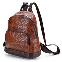 Brenice Genuine Leather Vintage Embossed Travel Backpack