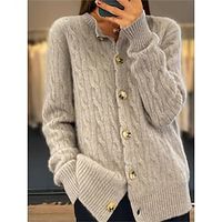 Women's Cardigan Crew Neck Cable Knit Acrylic Button Knitted Fall Winter Regular Outdoor Daily Going out Fashion Streetwear Casual Long Sleeve Solid Color White Pink Camel S M L Lightinthebox - thumbnail