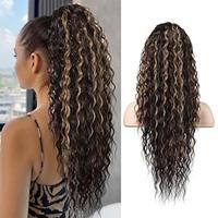 Ponytail Extension Long Bohemian Curly Highlight Drawstring Ponytail Multi Layered Light Fluffy Clip in Hair Extensions Ponytail Chocolate Brown Caramel Blonde Highlights Lightinthebox