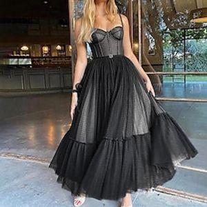 Women's Prom Dress Party Dress Corset Dress Long Dress Maxi Dress Black Sleeveless Pure Color Mesh Summer Spring Fall Spaghetti Strap Fashion Party Birthday Wedding Guest Slim 2023 XS S M L XL XXL miniinthebox