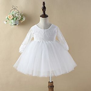 Kids Little Girls' Dress Flower Tulle Dress Wedding Special Occasion Mesh Lace White Above Knee 34 Length Sleeve Dresses Fall Winter Regular Fit 2-6 Years Lightinthebox