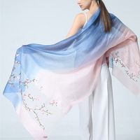 190cm Women Embroidered Mulberry Silk Scarves Wool Blended Stitch Long Scarf Beach Shawls