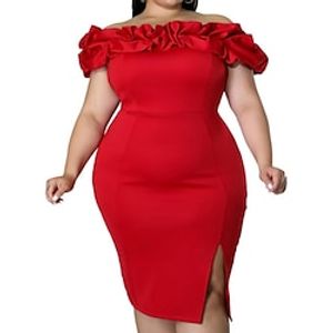 Women's Plus Size Party Dress Bodycon Sheath Dress Solid Color Midi Dress Short Sleeve Split Off Shoulder Fashion Party Black Red Summer Spring XL XXL 3XL 4XL 5XL Lightinthebox