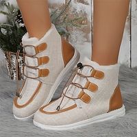 Women's Boots Snow Boots Plus Size Daily Fleece Lined Booties Ankle Boots Flat Heel Round Toe Plush Casual Comfort Canvas Lace-up Solid Color Beige Gray Lightinthebox - thumbnail