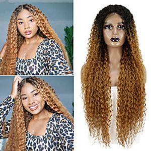Curly Long Lace Front Wigs Deep Part Hair Wig for Women Heat Resistant Fabric Two Town  Synthetic Hair Replacement Wig Free Cap miniinthebox