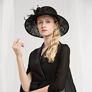 100% Linen Kentucky Derby Hat / Hats with Feather / Lace 1pc Special Occasion / Party / Evening Headpiece miniinthebox