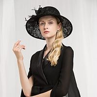100% Linen Kentucky Derby Hat / Hats with Feather / Lace 1pc Special Occasion / Party / Evening Headpiece miniinthebox - thumbnail