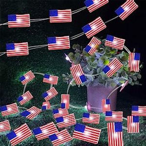 Independence Day Decor Star Lights 10Ft 40Leds American Flag String Lights Red White Blue Star Lights American Flag Decorations Indoor Outdoor Memorial Day Independence Day Party Supplies Battery Operated with Remote Lightinthebox