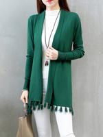 Casual Tassel Long Sleeves Knitted Cardigan For Women - thumbnail