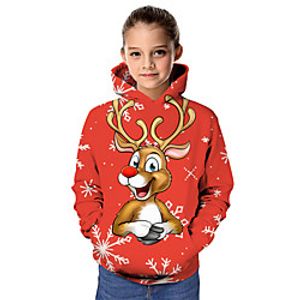 Kids Girls' Hoodie  Sweatshirt Long Sleeve Santa Claus Graphic 3D Christmas Print Red Children Tops Active Christmas miniinthebox