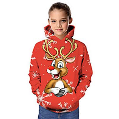 Kids Girls' Hoodie  Sweatshirt Long Sleeve Santa Claus Graphic 3D Christmas Print Red Children Tops Active Christmas miniinthebox