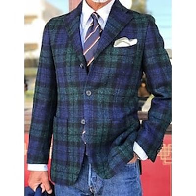 Men's Retro Vintage Tweed Blazer Plaid Checkered Blazer Regular Plus Size Single Breasted Three-buttons Green 2023 Lightinthebox