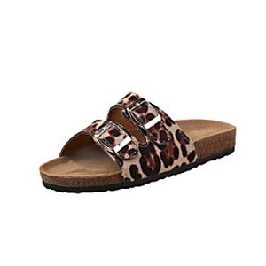 Women's Sandals Comfort Shoes Flat Heel Round Toe Rubber PU Color Block Leopard Blue Pink miniinthebox