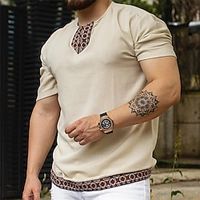Men's T shirt Tee Hot Stamping Graphic Patterned Tribal Crew Neck Street Daily Short Sleeve Tops Casual Fashion Comfortable Khaki miniinthebox - thumbnail