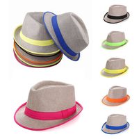 Men Women Panama Fedora Sun Cap Trilby Straw Gangster Beach Neon Hat
