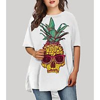 Women's Plus Size Dresses T Shirt Dress Tee Dress Short Mini Dress Half Sleeve Graphic Skull Print Basic Fall White XL XXL 3XL 4XL 5XL  Holiday Lightinthebox - thumbnail