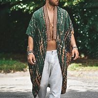 Men's Coat Cloak  Capes Daily Vacation Breathable Summer Graphic Bohemian Fashion Ethnic Collar Long Green Jacket Lightinthebox