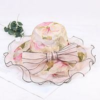 Women's Bucket Hat Party Sports  Outdoor Street Mesh Bowknot Ribbon bow Beige Fuchsia Hat miniinthebox - thumbnail