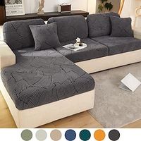 Stretch Sofa Seat Cushion Cover Slipcover Elastic Couch Armchair Loveseat 4 Or 3 Seater Grey Plain Solid Soft Durable Washable miniinthebox - thumbnail