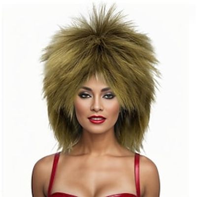 Blonde Curly Wig Mullet Blonde Brown Wig with Dark Roots 70s 80s Rocker Wig Two Tone Layered Wig Cosplay Costume Wigs Women Men (Blonde Spiky Wig) miniinthebox