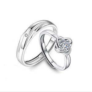 Couple Rings AAA Cubic Zirconia Solitaire Silver Zircon S925 Sterling Silver Clover Stylish Unique Design Elegant 2pcs Adjustable  Couple's  Adjustable Ring Lightinthebox