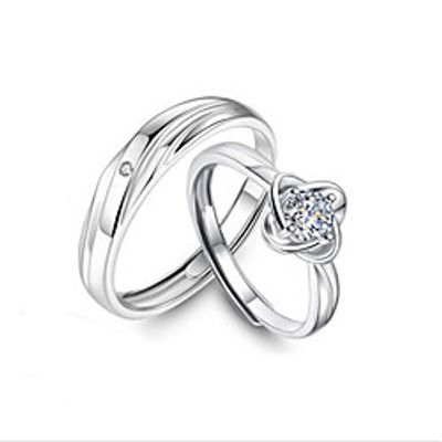Couple Rings AAA Cubic Zirconia Solitaire Silver Zircon S925 Sterling Silver Clover Stylish Unique Design Elegant 2pcs Adjustable  Couple's  Adjustable Ring Lightinthebox