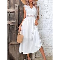 Women's White Dress Lace Dress Casual Dress Long Dress Maxi Dress Lace Patchwork Street Holiday Date Streetwear Maxi V Neck Sleeveless White Fuchsia Green Color Lightinthebox