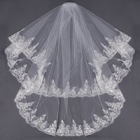 2 Layers Bridal Wedding Embroidery Lace Pearl Beaded Edge Elbow Veil With Comb