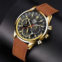 Women Men Wrist Watch Quartz Watch Calendar Large Dial Fake Three Eyes Six Needles Noctilucent Leather Watch miniinthebox - thumbnail
