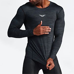 UABRAV Men's Long Sleeve Running Shirt Tee Tshirt Top Athleisure Elastane Quick Dry Breathable Sweat wicking Gym Workout Performance Running Jogging Training Sportswear Solid Colored Black Grey miniinthebox