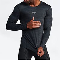 UABRAV Men's Long Sleeve Running Shirt Tee Tshirt Top Athleisure Elastane Quick Dry Breathable Sweat wicking Gym Workout Performance Running Jogging Training Sportswear Solid Colored Black Grey miniinthebox - thumbnail