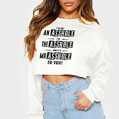 Women's Sweatshirt Crop Top Text Slogan Monograms Crop Top Casual Sports Hot Stamping Active Streetwear Hoodies Sweatshirts  Cotton Yellow Gray White Lightinthebox