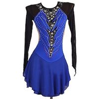 Figure Skating Dress Women's Girls' Ice Skating Dress Royal Blue Patchwork Open Back Mesh Spandex High Elasticity Training Competition Skating Wear Classic Long Sleeve Ice Skating Figure Skating Lightinthebox - thumbnail