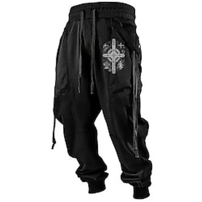 Cross Faith Vintage Men's 3D Print Sweatpants Joggers Pants Trousers Outdoor Street Casual Daily Polyester Black White Purple S M L Mid Waist Elasticity Pants Lightinthebox