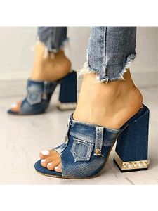 Denim fashion chunky heel sandals