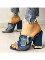 Denim fashion chunky heel sandals - thumbnail