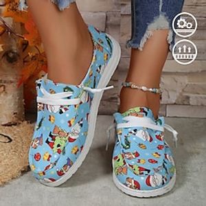 Women's Boat Shoes Canvas Shoes Xmas Shoes Plus Size Canvas Shoes Party Christmas Flat Heel Round Toe Closed Toe Casual Comfort Canvas Lace-up Blue Lightinthebox