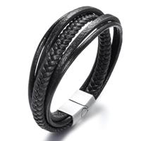 Cross-border e-commerce hot-selling woven bracelet stainless steel men's leather double-layer multi-layer titanium steel bracelet bracelet