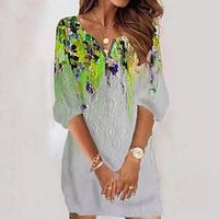 Women's T Shirt Dress Tee Dress Shift Dress Short Mini Dress Green Blue Red 34 Length Sleeve Print Zipper Print Fall Winter Crew Neck Stylish Casual 2022 XS S M L XL 2XL 3XL 4XL 5XL 6XL Lightinthebox - thumbnail