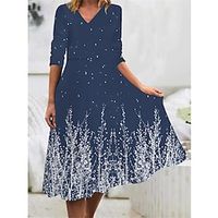Women's Casual Dress Swing Dress Midi Dress Blue Burgundy Brown Long Sleeve Tree Print Winter Fall Spring V Neck Fashion Daily Weekend 2022 S M L XL 2XL 3XL 4XL 5XL 6XL Lightinthebox - thumbnail