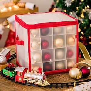 Christmas Bauble Storage Bag – Hold up to 64 Xmas Tree Decorations – Red Square Heavy Duty Folding 4 Layer Festive Season Ball Holder Cube with Separators, Zipped Lid and Carry Handles miniinthebox