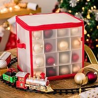 Christmas Bauble Storage Bag – Hold up to 64 Xmas Tree Decorations – Red Square Heavy Duty Folding 4 Layer Festive Season Ball Holder Cube with Separators, Zipped Lid and Carry Handles miniinthebox - thumbnail