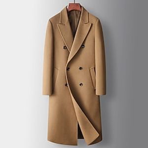 Men's Winter Coat Wool Coat Peacoat Daily Wear Vacation Winter Fall POLY Thermal Warm Outdoor Outerwear Clothing Apparel Fashion Warm Ups Solid Colored Pocket Turndown Double Breasted miniinthebox