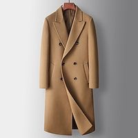 Men's Winter Coat Wool Coat Peacoat Daily Wear Vacation Winter Fall POLY Thermal Warm Outdoor Outerwear Clothing Apparel Fashion Warm Ups Solid Colored Pocket Turndown Double Breasted miniinthebox - thumbnail