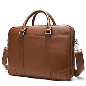 Men's Briefcase Top Handle Bag Nappa Leather Cowhide Zipper Solid Color Daily Brown Lightinthebox